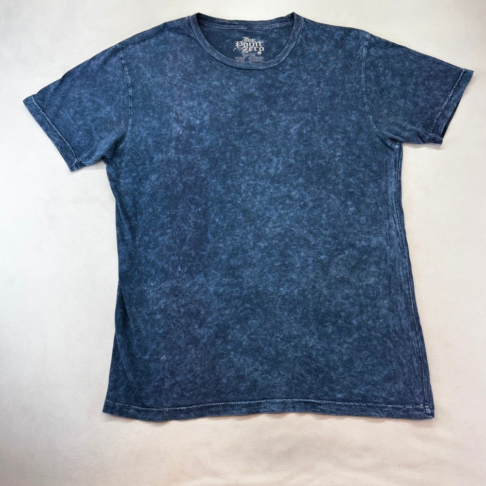 Point Zero T-Shirt Mens Large Navy Blue Acid Wash Cotton Crew Neck Short Sleeve